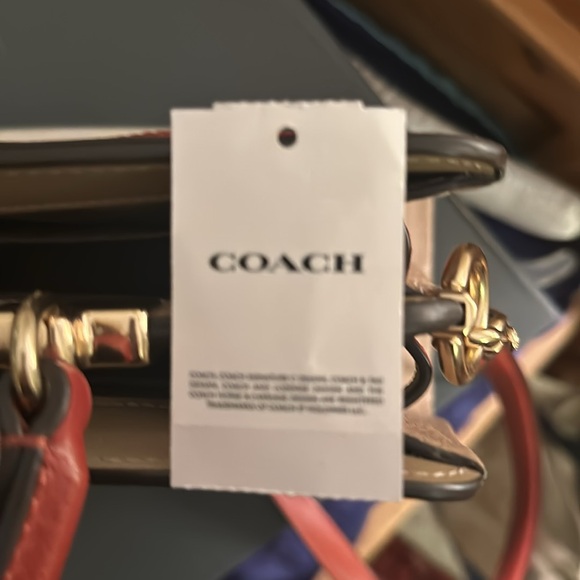 Gorgeous Coach top handle bag burgundy cream and logo print tan NWT - Picture 13 of 13